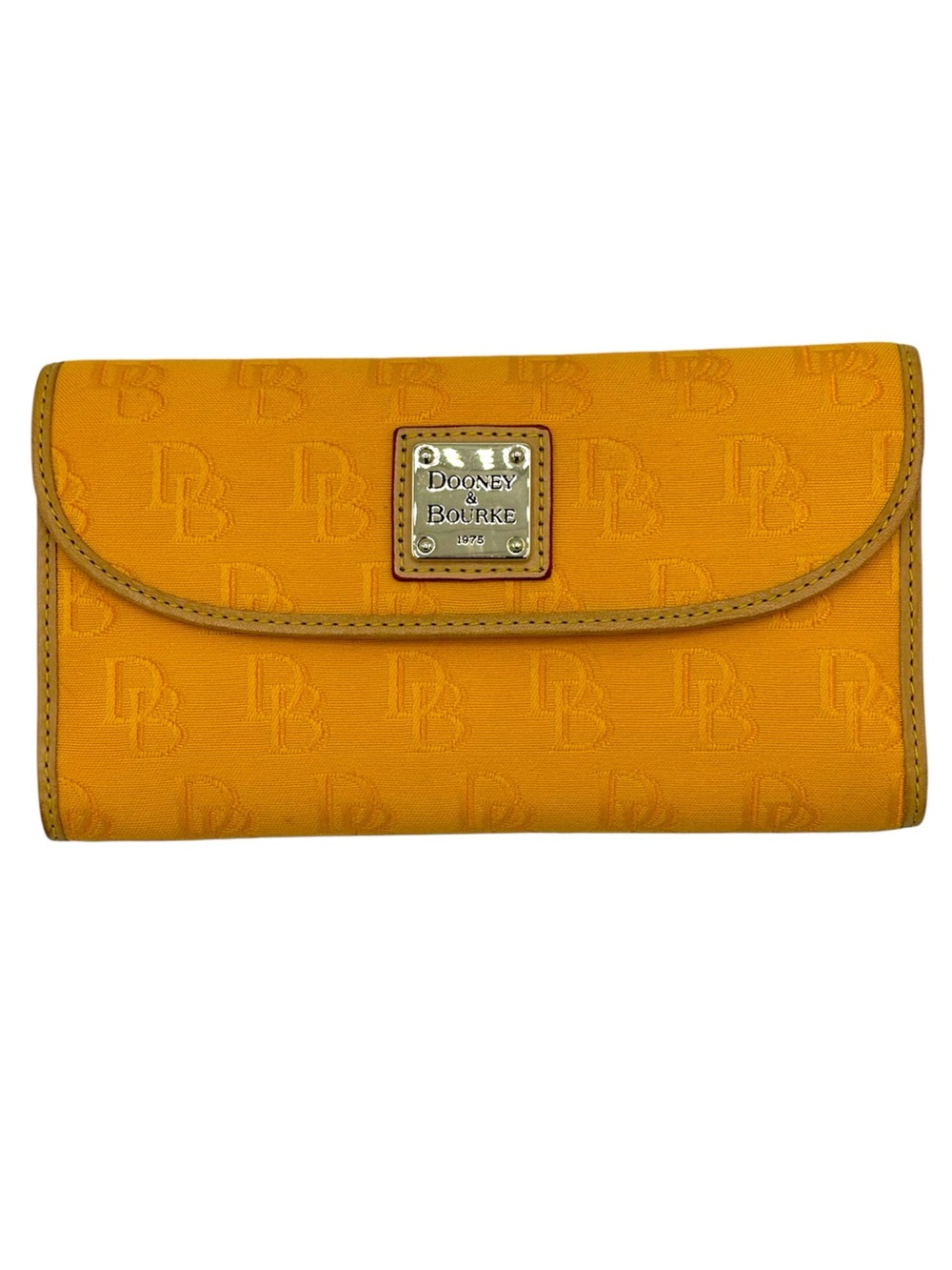 💚Dooney & Bourke Orange Signature Continental Wallet with Brass Plaque